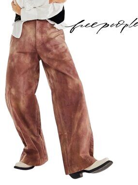 FREE PEOPLE {NWOT} Dream Bigger Low-Slung Straight Pants | wide leg tie dye | 4